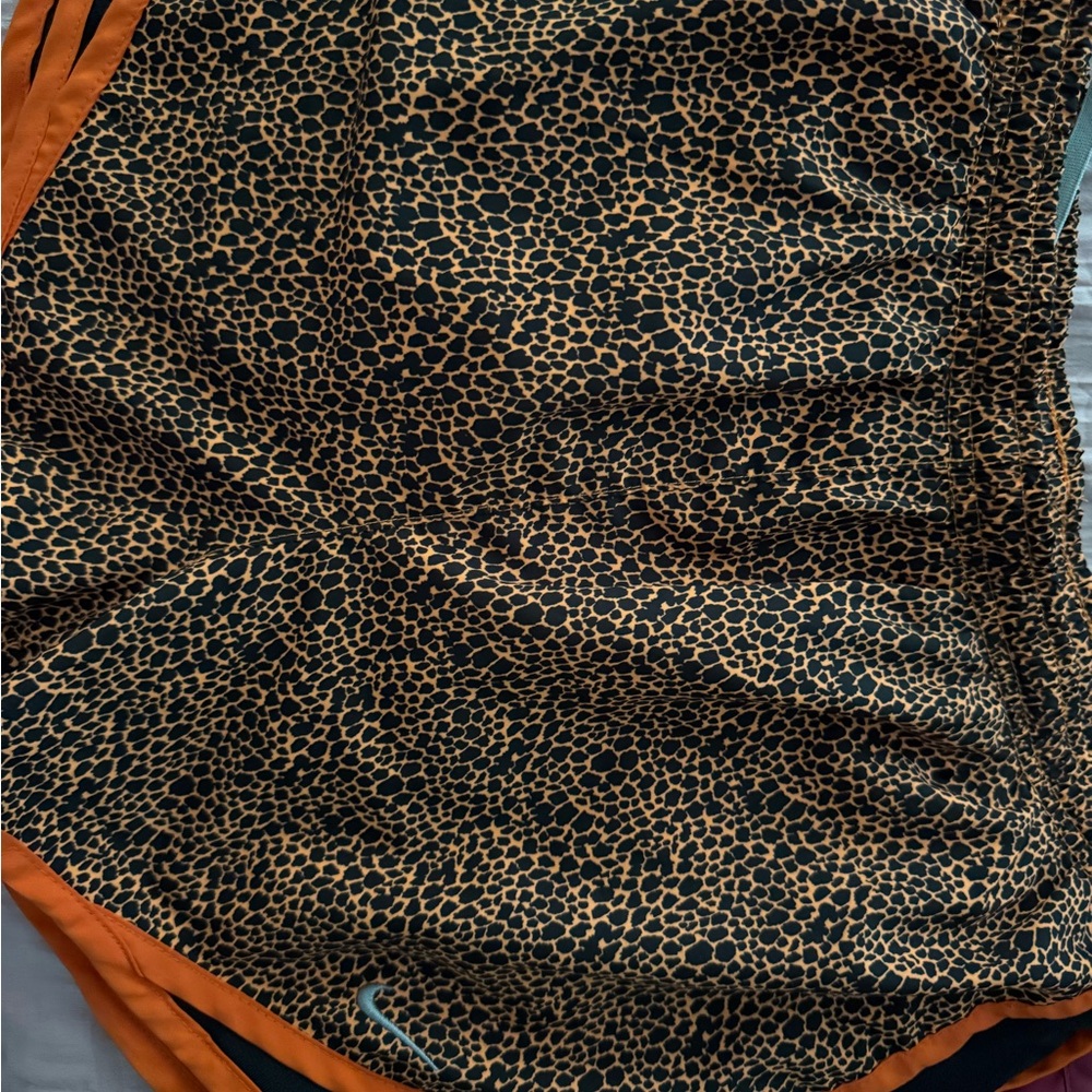 Nike Cheetah Print Sports Shorts with Orange Trim
